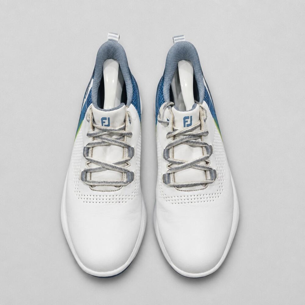 FootJoy Fuel Spikeless Golf Shoes White Blue Lime Men's Size 9 W Wide 55429